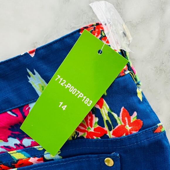 Island Republic Floral Blue Printed Stretch Jeans Size 14 NEW Bright Beach - Picture 3 of 7